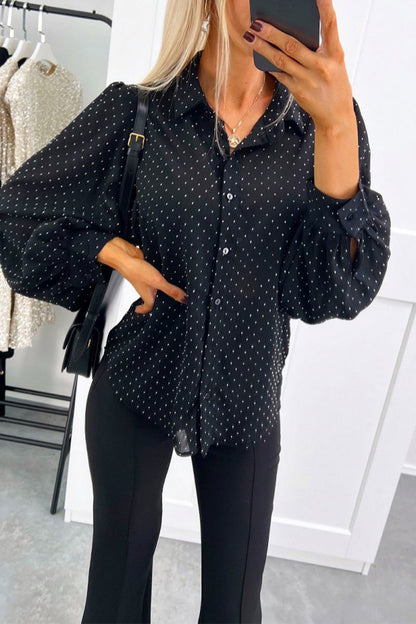 Polka Dot Buttons Turndown Collar Blouses