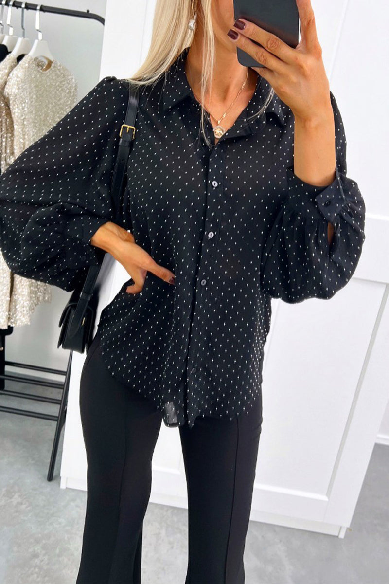 Polka Dot Buttons Turndown Collar Blouses