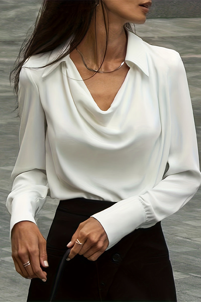 Color Ruched V Neck Blouses(4 Colors)