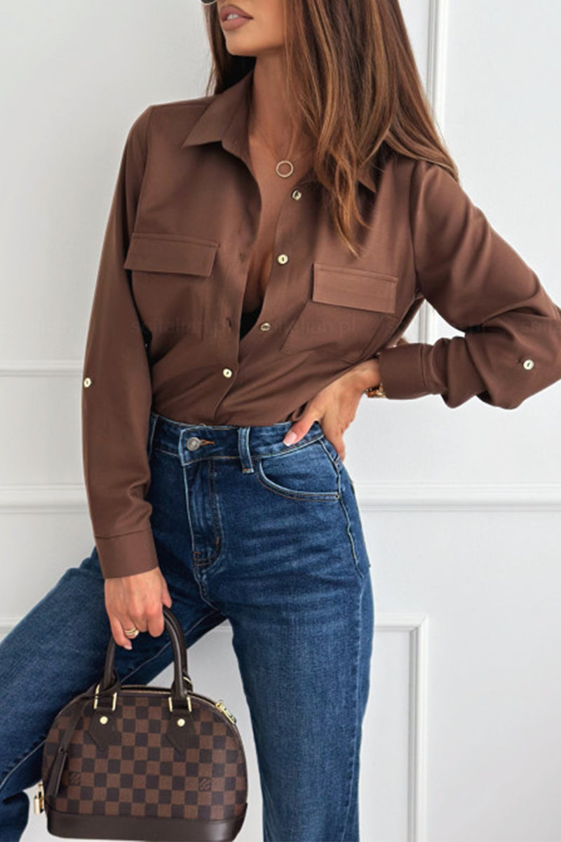Daily Buttons Turndown Collar Blouses(4 Colors)
