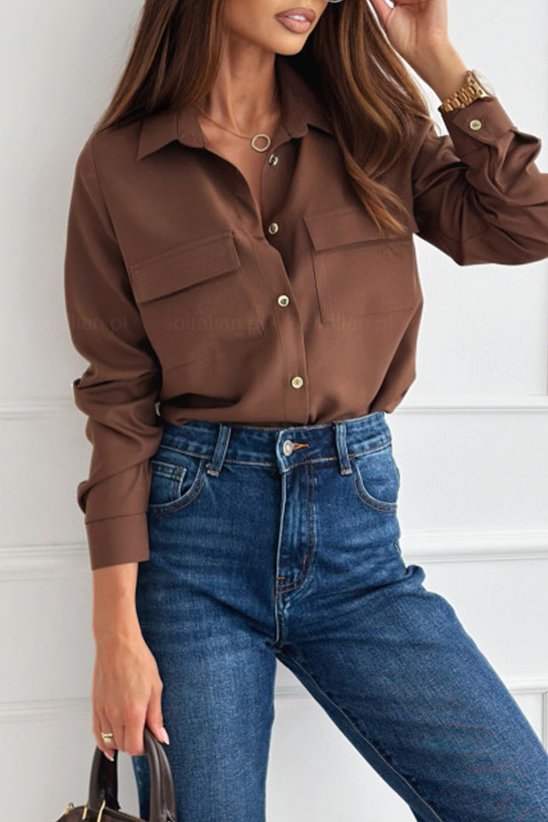Daily Buttons Turndown Collar Blouses(4 Colors)