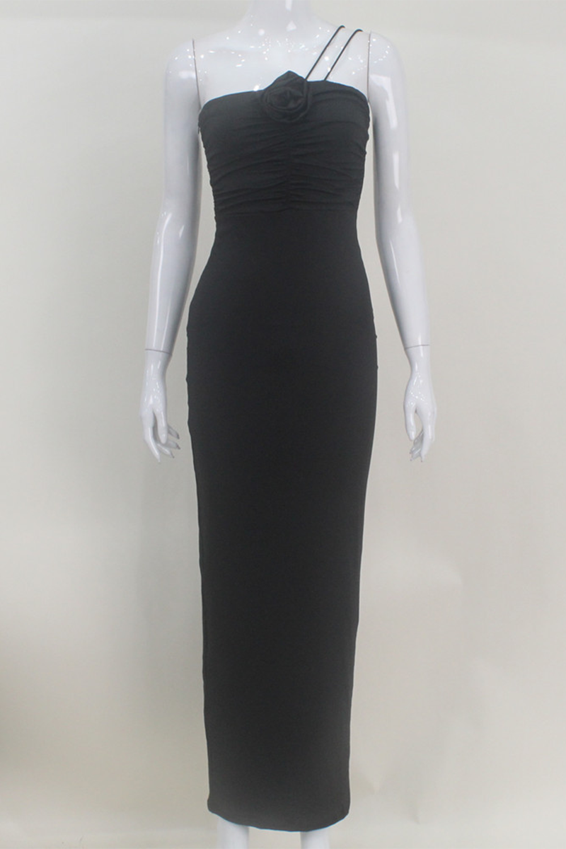 Flowers Flower Shape Sloping Shoulder One Step Skirt Dresses