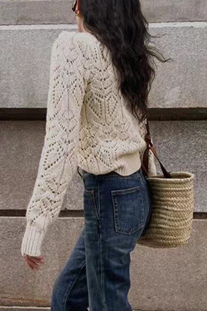 Daily Hook Flower Hollow Out O Neck Sweaters
