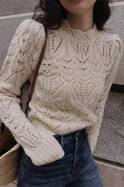 Daily Hook Flower Hollow Out O Neck Sweaters