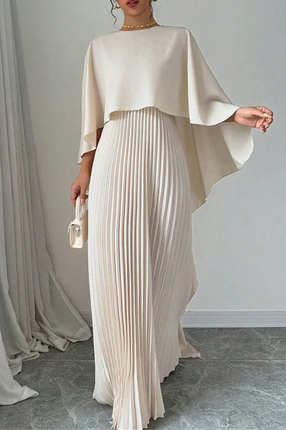 Irregular Pleated O Neck Long Dresses(3 Colors)