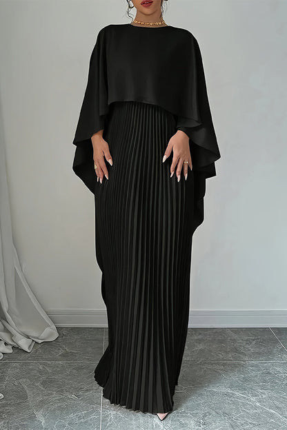 Irregular Pleated O Neck Long Dresses(3 Colors)