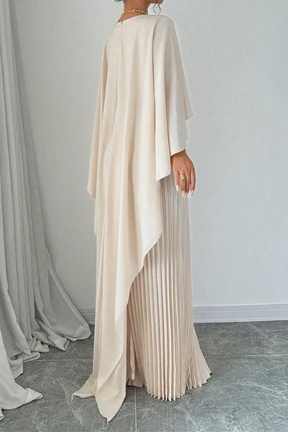 Irregular Pleated O Neck Long Dresses(3 Colors)