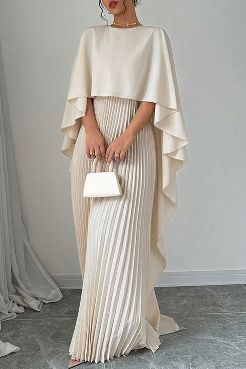 Irregular Pleated O Neck Long Dresses(3 Colors)