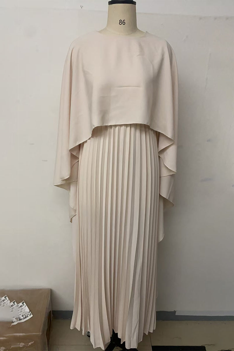 Irregular Pleated O Neck Long Dresses(3 Colors)