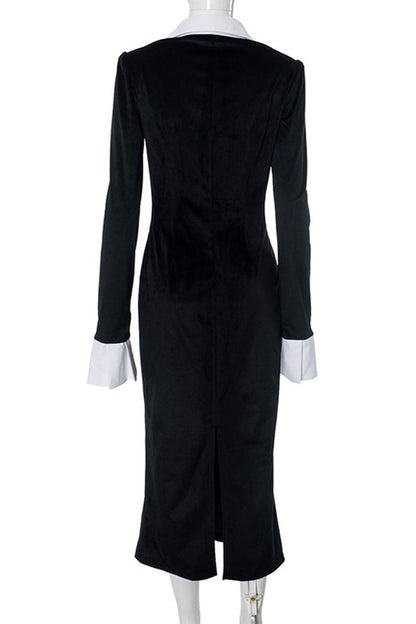Zipper Contrast Turndown Collar One Step Skirt Dresses