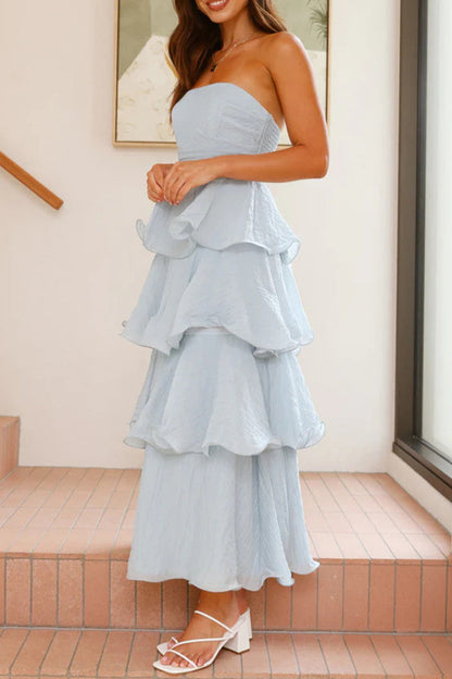 Backless Ruffle Strapless Cake Skirt Dresses(5 Colors)