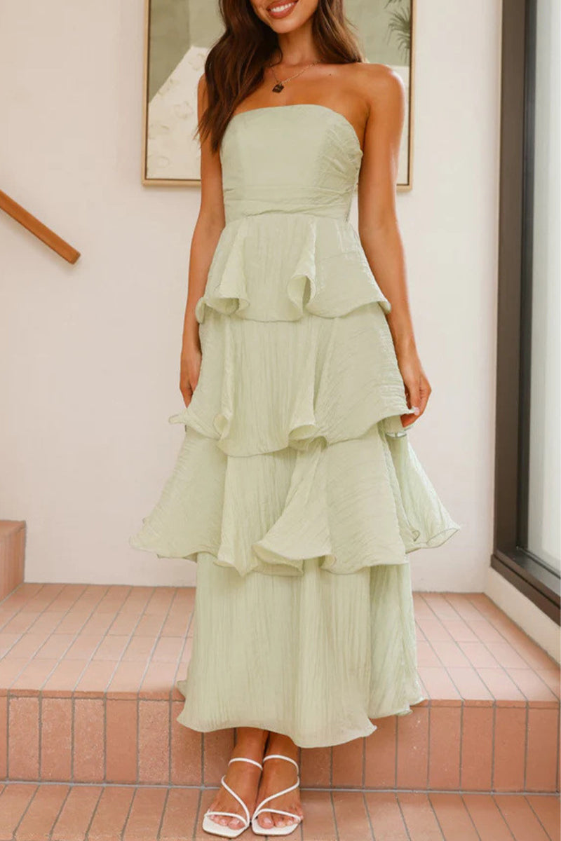Backless Ruffle Strapless Cake Skirt Dresses(5 Colors)
