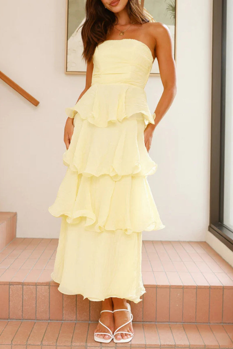 Backless Ruffle Strapless Cake Skirt Dresses(5 Colors)