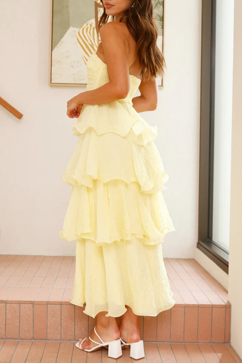 Backless Ruffle Strapless Cake Skirt Dresses(5 Colors)