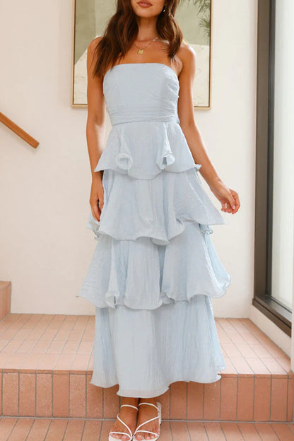 Backless Ruffle Strapless Cake Skirt Dresses(5 Colors)