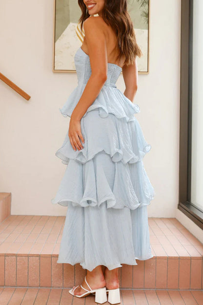 Backless Ruffle Strapless Cake Skirt Dresses(5 Colors)