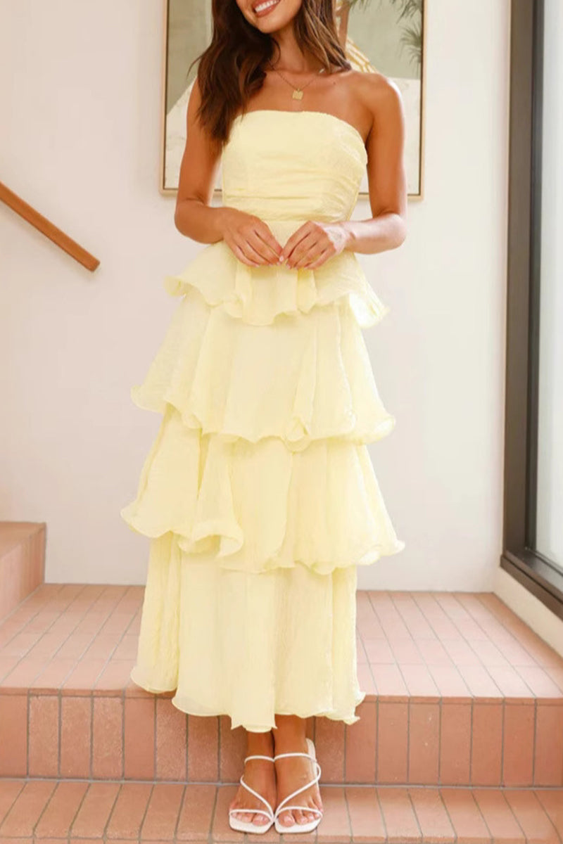 Backless Ruffle Strapless Cake Skirt Dresses(5 Colors)