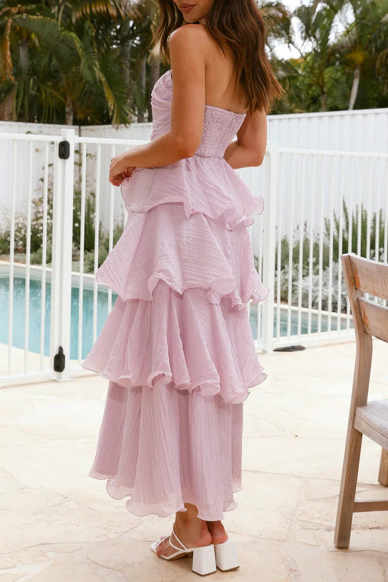 Backless Ruffle Strapless Cake Skirt Dresses(5 Colors)