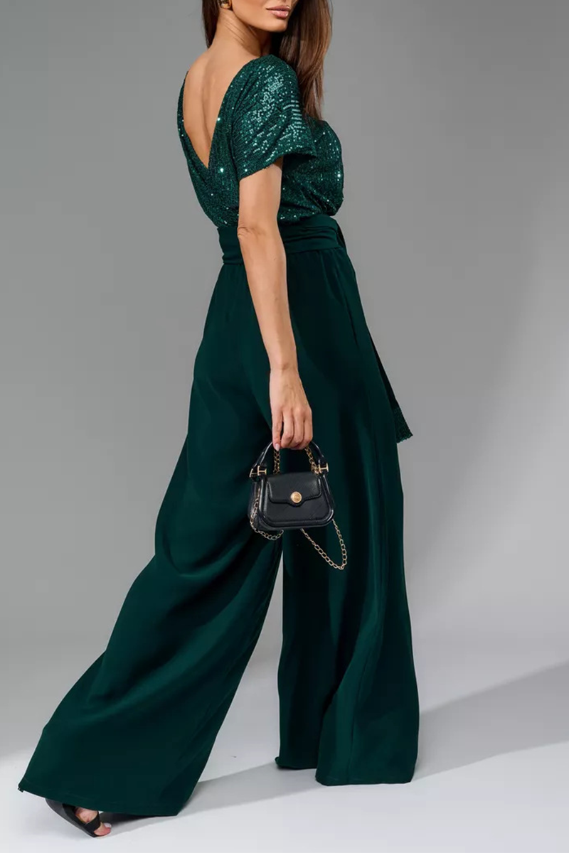 Daily Sequins Strap Design O Neck Loose Jumpsuits(5 Colors)