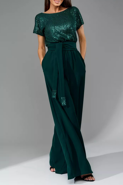 Daily Sequins Strap Design O Neck Loose Jumpsuits(5 Colors)