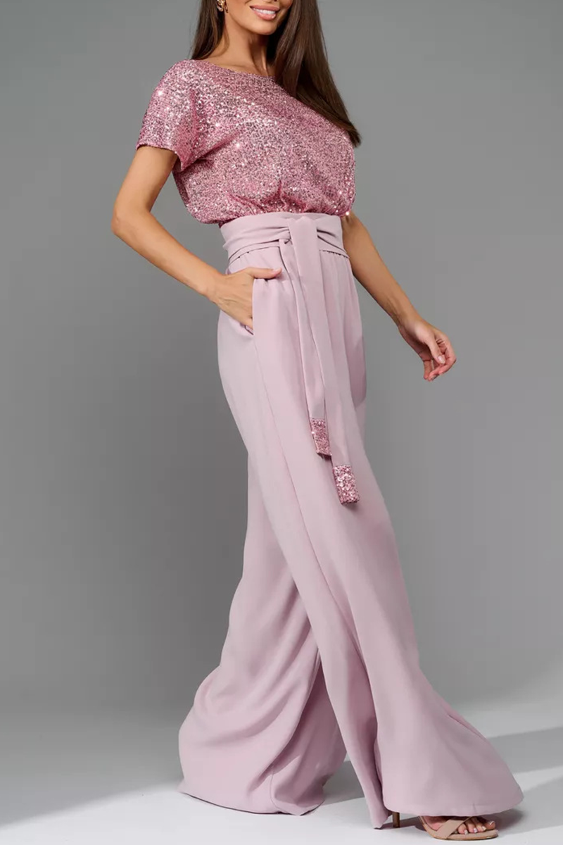 Daily Sequins Strap Design O Neck Loose Jumpsuits(5 Colors)