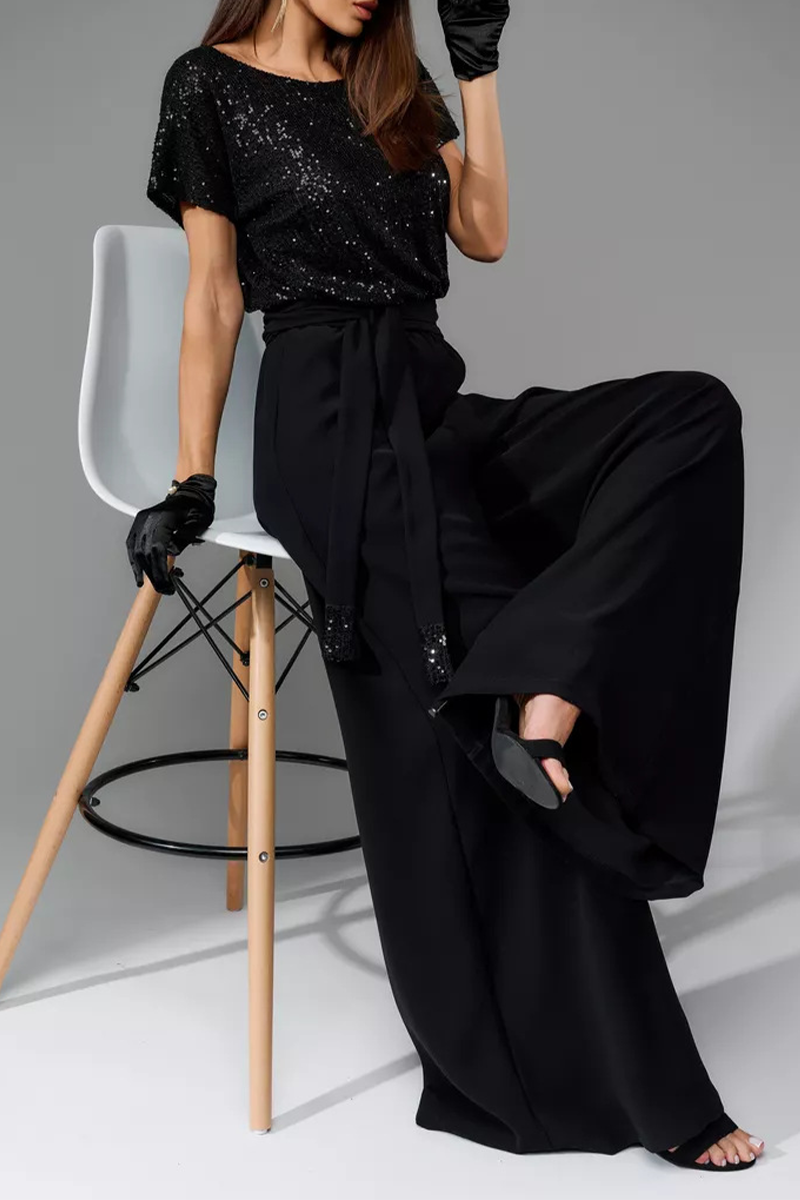 Daily Sequins Strap Design O Neck Loose Jumpsuits(5 Colors)