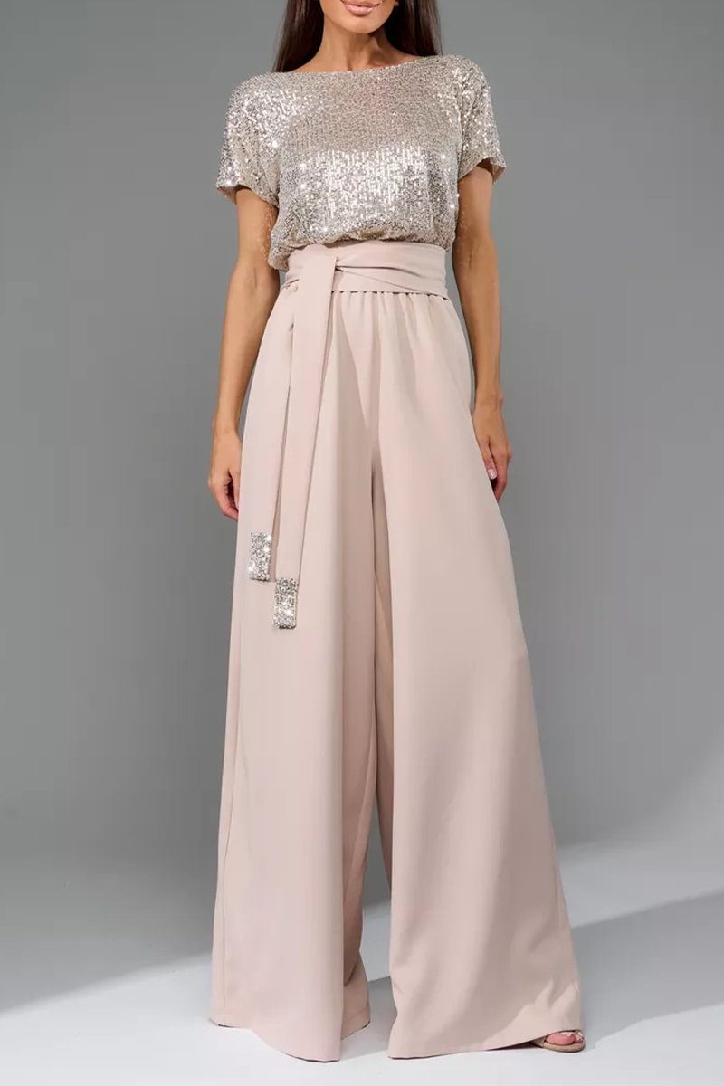 Daily Sequins Strap Design O Neck Loose Jumpsuits(5 Colors)