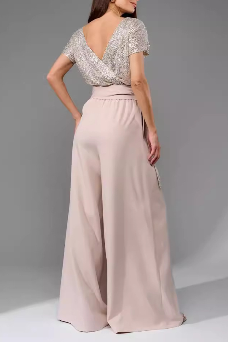 Daily Sequins Strap Design O Neck Loose Jumpsuits(5 Colors)