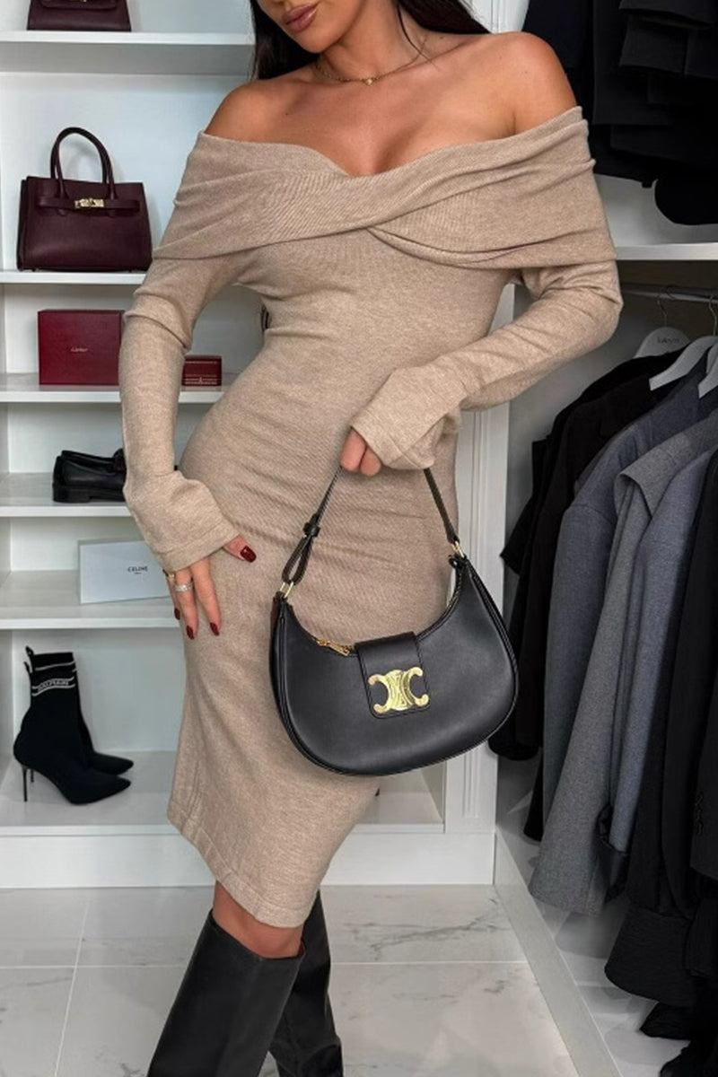 Ruched Off Shoulder Wrapped Skirt Dresses(4 Colors)