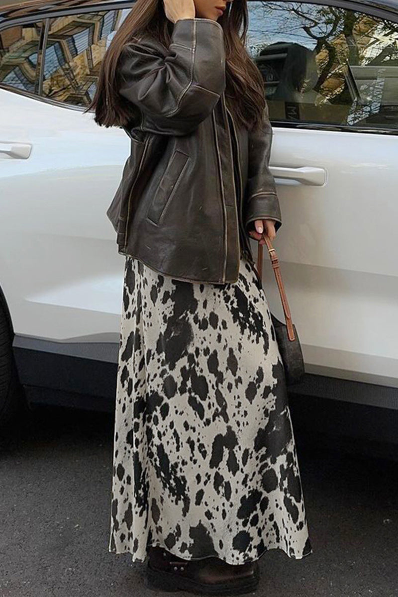 Geometric Print Contrast V Neck One Step Skirt Dresses