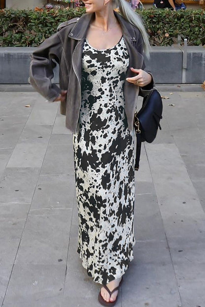 Geometric Print Contrast V Neck One Step Skirt Dresses