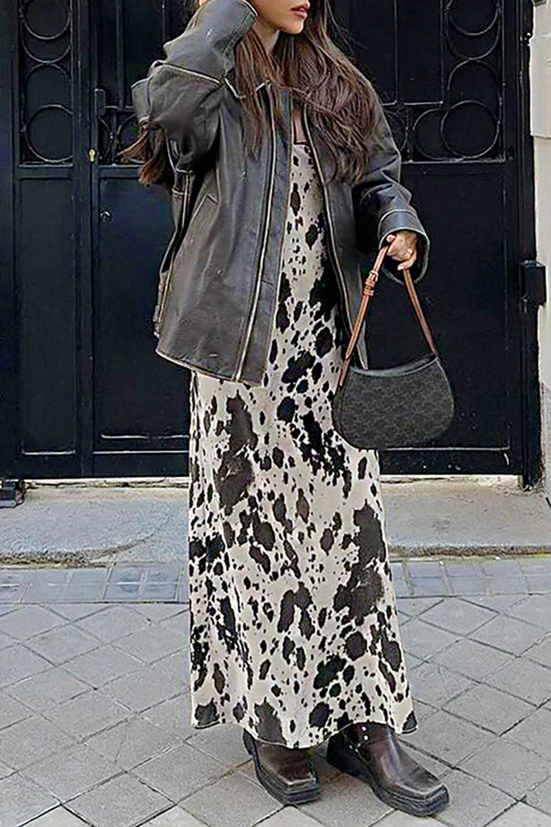 Geometric Print Contrast V Neck One Step Skirt Dresses