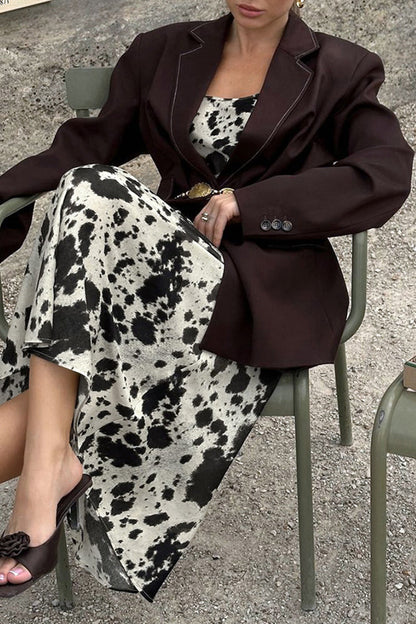 Geometric Print Contrast V Neck One Step Skirt Dresses