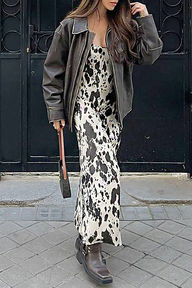Geometric Print Contrast V Neck One Step Skirt Dresses