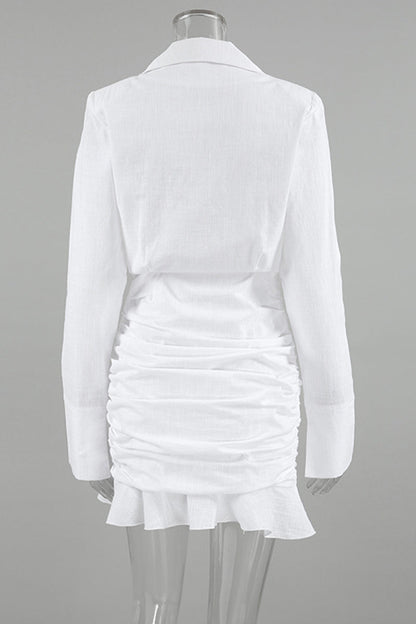 Ruffle Ruched Turn-back Collar Wrapped Skirt Dresses