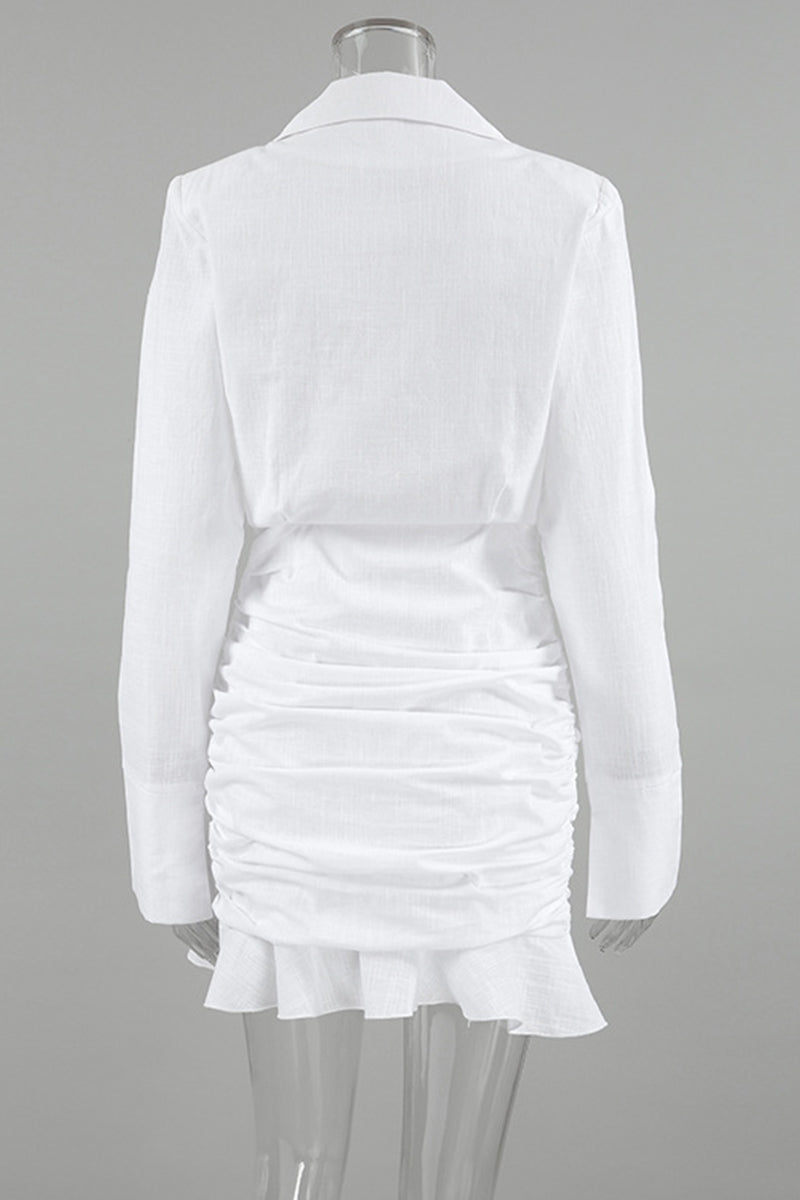 Ruffle Ruched Turn-back Collar Wrapped Skirt Dresses