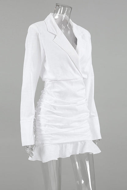 Ruffle Ruched Turn-back Collar Wrapped Skirt Dresses