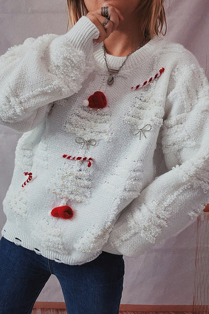 Handmade Pearl Christmas Theme Sweater Three-dimensional Decorative Sweater