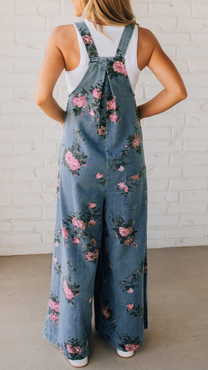 Printed Pocket Denim Overalls