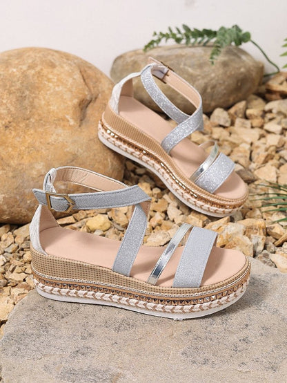 Silver Zipper Hollow Sandals