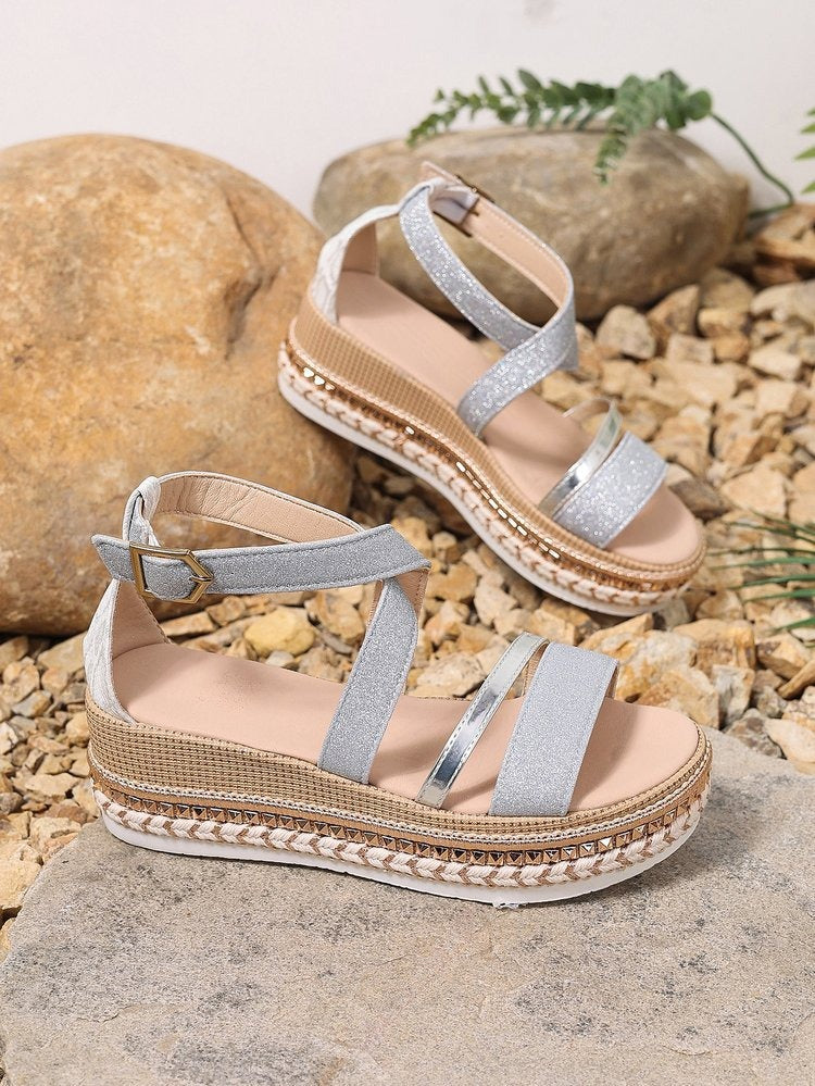 Silver Zipper Hollow Sandals