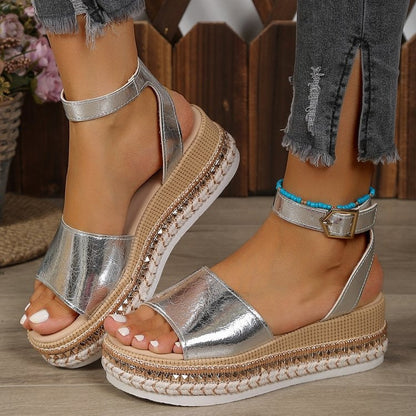 Silver Zipper Hollow Sandals