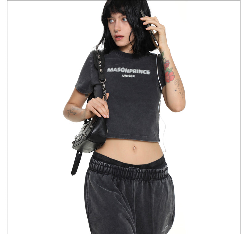 Cropped T-shirt With Washed Effect