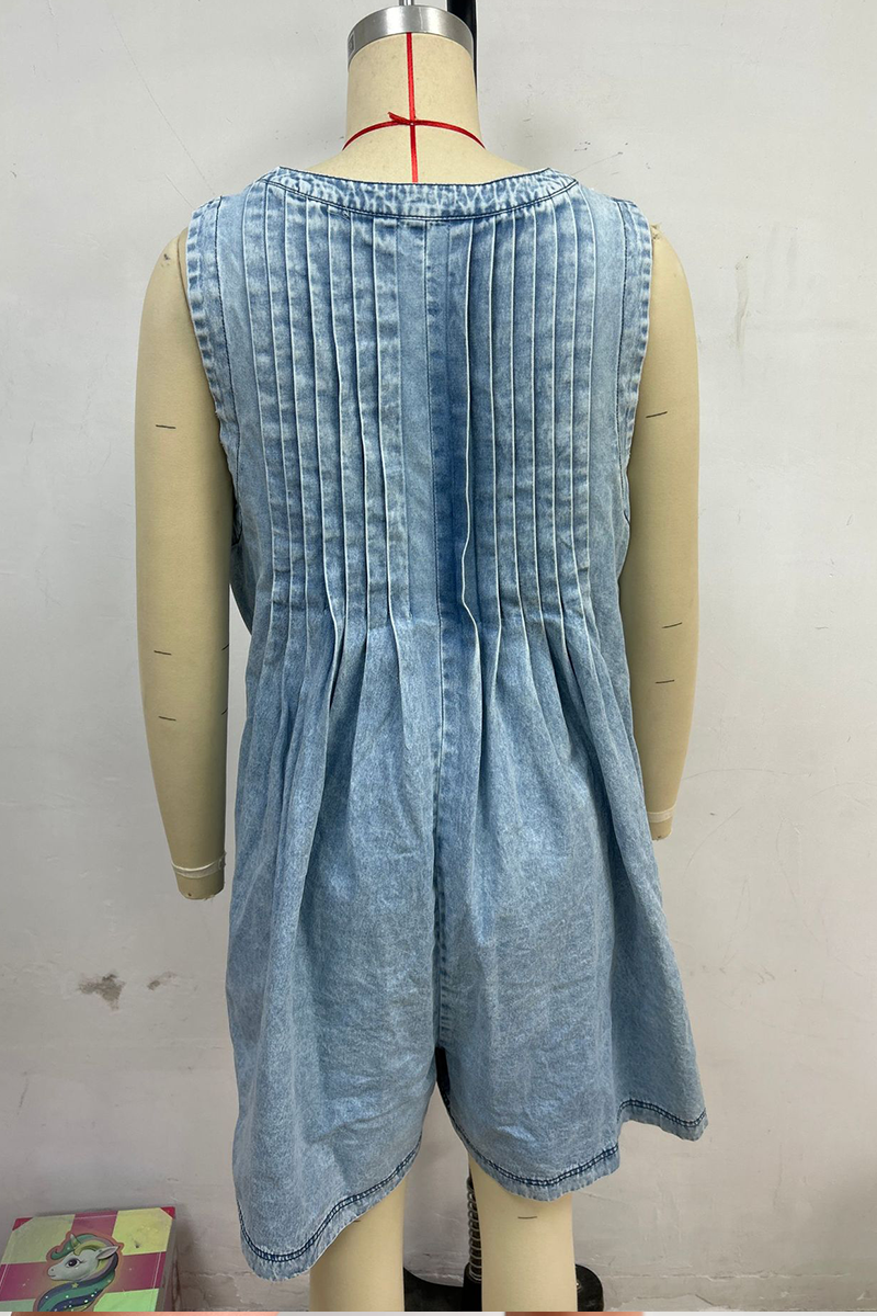 V-neck Patchwork Pleated Washed Water Short Jumpsuit