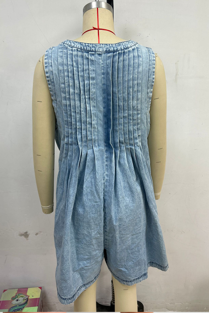V-neck Patchwork Pleated Washed Water Short Jumpsuit