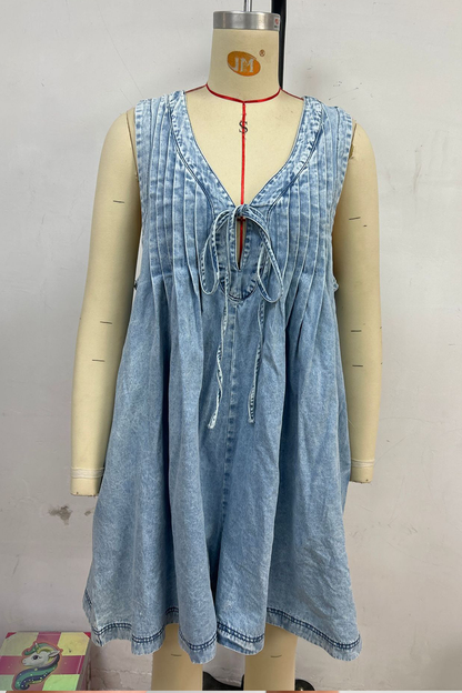 V-neck Patchwork Pleated Washed Water Short Jumpsuit