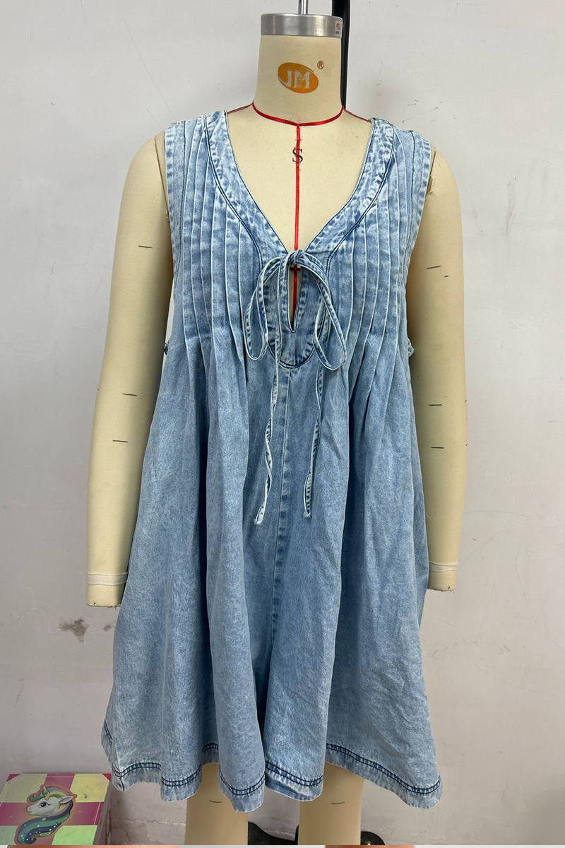 V-neck Patchwork Pleated Washed Water Short Jumpsuit