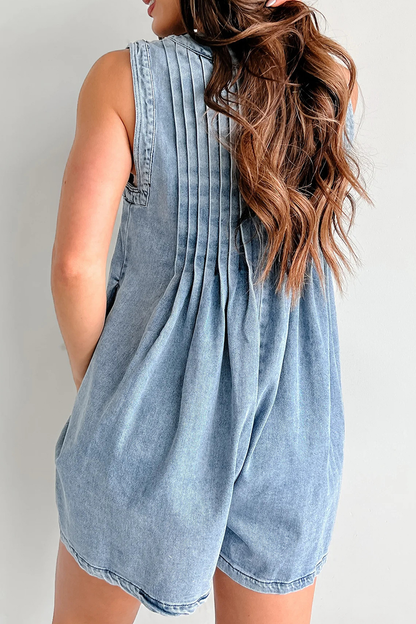 V-neck Patchwork Pleated Washed Water Short Jumpsuit