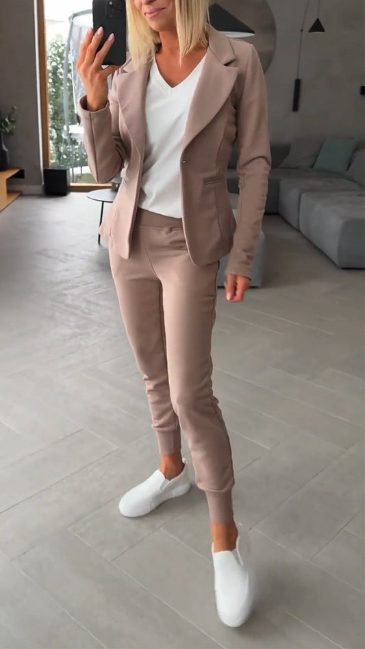 Collar Jacket+ Pants Commuting Style Set