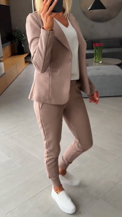 Collar Jacket+ Pants Commuting Style Set